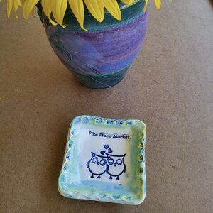 Hand Painted Ceramic Love Owls Trinket/Ring/Soap Dish Signed!